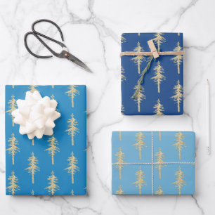 Hoja De Papel De Regalo Selva de pino de bosque dorado Blue Sky Naval