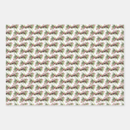 Hoja De Papel De Regalo Sencilla vegetación clásica y bayas rojas