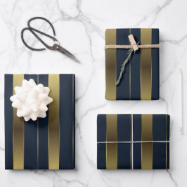 Hoja De Papel De Regalo Sencillas Bandas Geométricas De Oro Y Azul De La M
