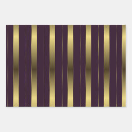 Hoja De Papel De Regalo Sencillo Oro Y Rayas Geométricas Púrpura De Borgoñ