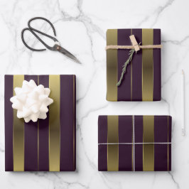 Hoja De Papel De Regalo Sencillo Oro Y Rayas Geométricas Púrpura De Borgoñ