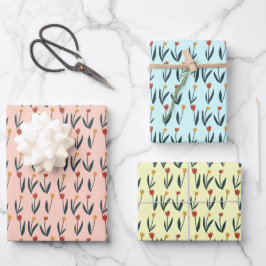 Hoja De Papel De Regalo Sencillo Tulipanes Regalo de patrón floral de prim