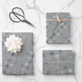Hoja De Papel De Regalo Sencillos puntos de Polka Gris y Plata Modernos y