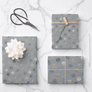 Hoja De Papel De Regalo Sencillos puntos de Polka Gris y Plata Modernos y 