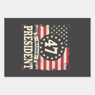 Hoja De Papel De Regalo Señora Presidenta Bandera estadounidense 47 harris