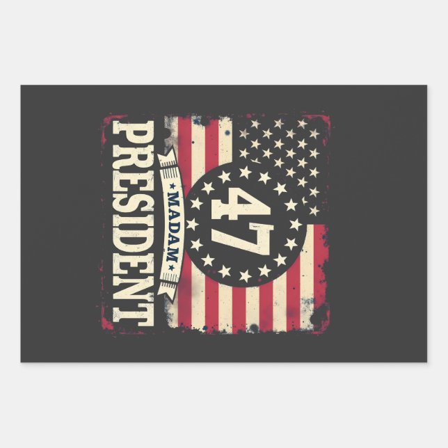 Hoja De Papel De Regalo Señora Presidenta Bandera estadounidense 47 harris (Anverso)