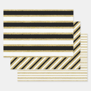 Hoja De Papel De Regalo Serie Black White Gold Stripes