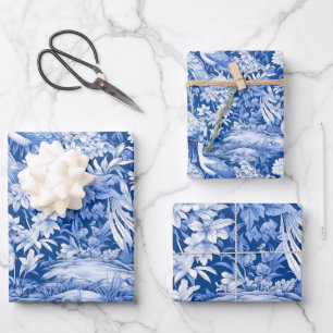 Hoja De Papel De Regalo Serie Chinoserie Azul y Blanco Diseño 8