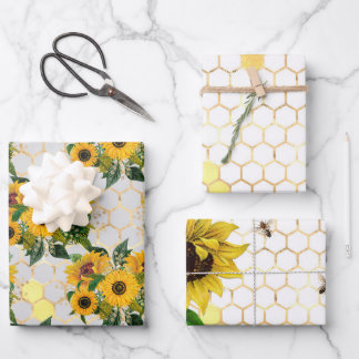 Hoja De Papel De Regalo Serie de Girasol y Abeja Diseño Dos