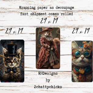 Hoja De Papel De Regalo Set de Decoupage de Gatos Vintage Steampunk 