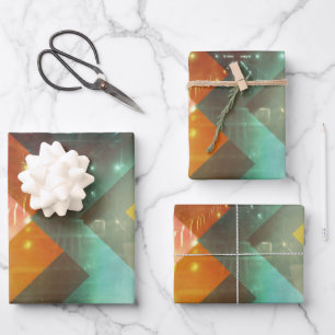 Hoja De Papel De Regalo Setentis Naranja Resumen Techno Triangles
