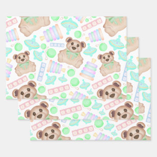 Hoja De Papel De Regalo Sexo corto Neutral Teddy Bear bebé
