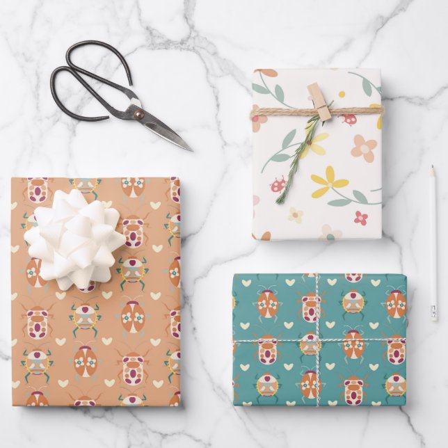 Hoja De Papel De Regalo Sexo Neutral Cute Love Bugs (Anverso)