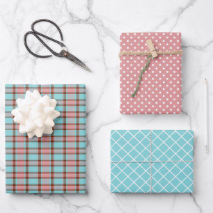 Hoja De Papel De Regalo Shabby Chic Azul Teal Rosa Rubor Rosa Rayas