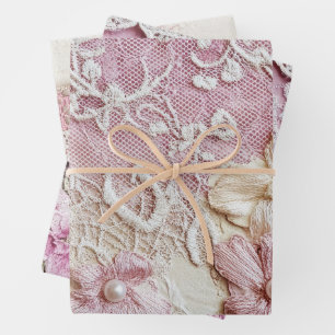 Hoja De Papel De Regalo Shabby Chic Rosa Encaje 