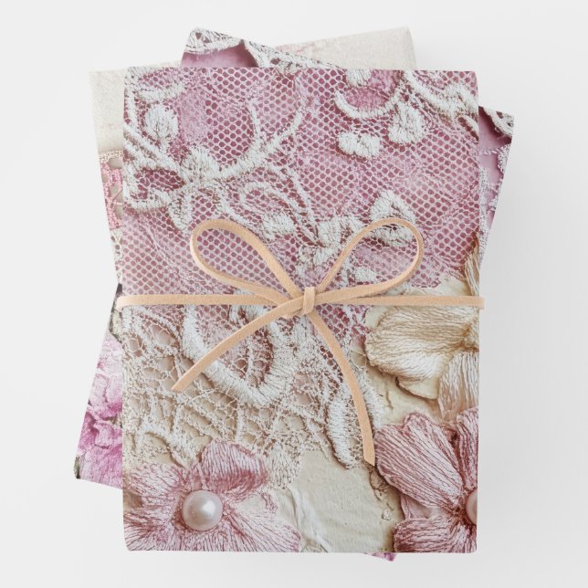 Hoja De Papel De Regalo Shabby Chic Rosa Encaje  (In situ)