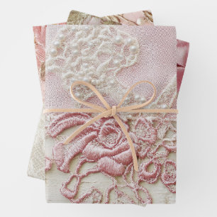 Hoja De Papel De Regalo Shabby Chic Rosa Encaje 