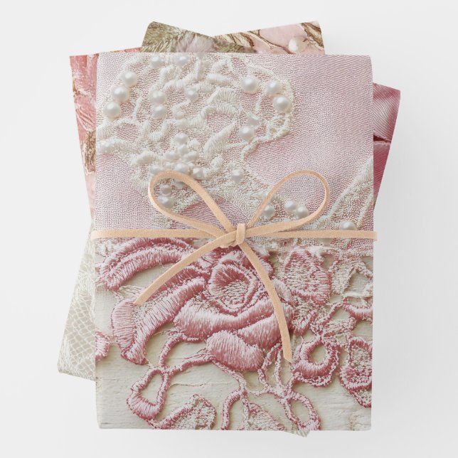 Hoja De Papel De Regalo Shabby Chic Rosa Encaje  (In situ)