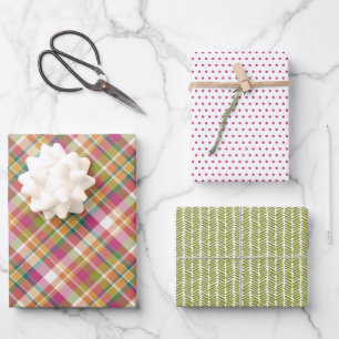 Hoja De Papel De Regalo Shabby Chic Rosa Naranja Verde Blanco Gingham