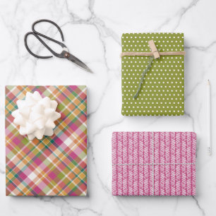 Hoja De Papel De Regalo Shabby Chic Rosa Naranja Verde Blanco Gingham