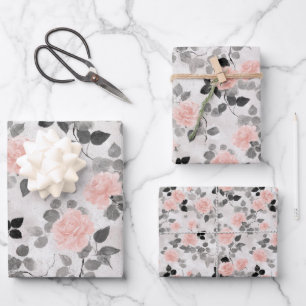 Hoja De Papel De Regalo Shabby Chic Vintage Floral Rosas Rosadas Elegantes
