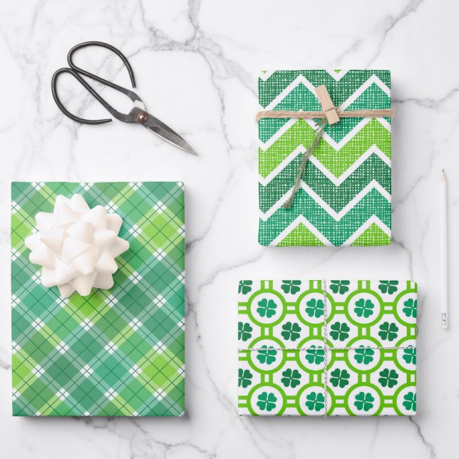 HOJA DE PAPEL DE REGALO SHADES OF GREEN AND WHITE IRISH PATTERNS (Anverso)