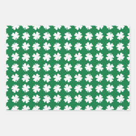 HOJA DE PAPEL DE REGALO SHADES OF GREEN WITH WHITE IRISH SHAMROCKS