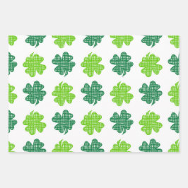 HOJA DE PAPEL DE REGALO SHADES OF GREEN WITH WHITE IRISH SHAMROCKS