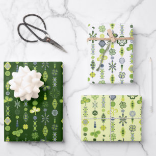Hoja De Papel De Regalo Shamrock Clover Floral Verde Minimalista