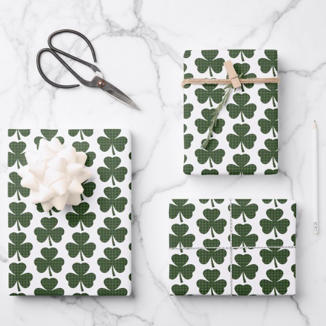 Hoja De Papel De Regalo Shamrock Shape Plaid Dark Green (Anverso)