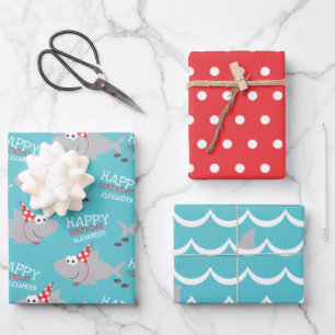 Hoja De Papel De Regalo Shark Happy Birthday Name Wrapping Paper Sheets