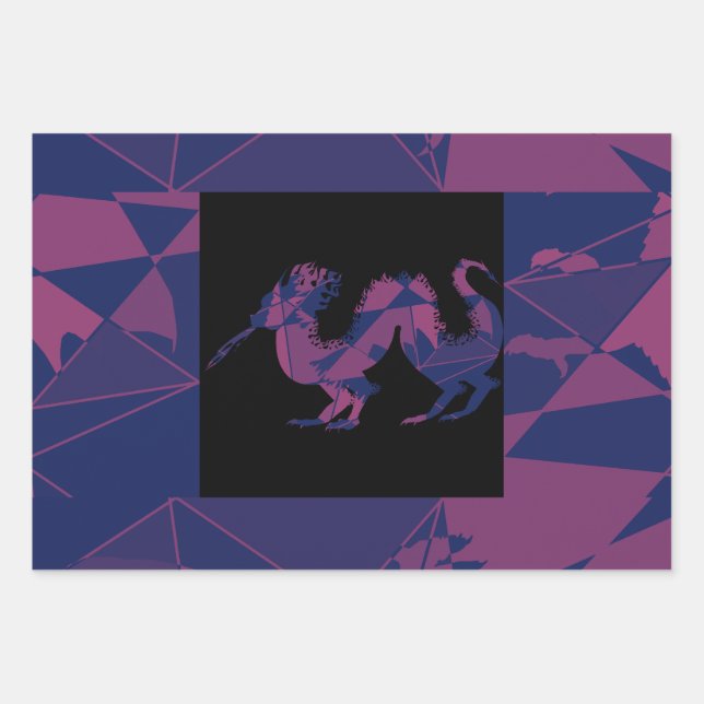 Hoja De Papel De Regalo Shattered Blue Red Chinese dragon (Anverso 3)