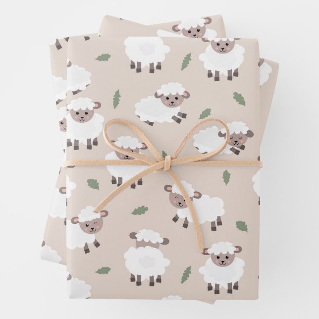 Hoja De Papel De Regalo Sheep & Lamb Cute Hand Drawn Farm Animals (In situ)