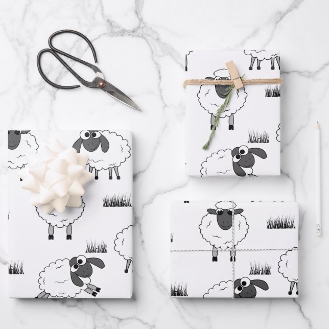 Hoja De Papel De Regalo Sheep Pattern - Black and White (Anverso)