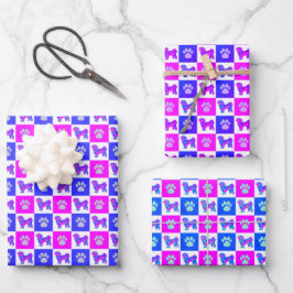 Hoja De Papel De Regalo Shih Tzu Dog & Paw Crazy Hot Pink & Blue