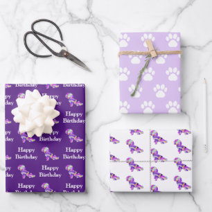 Hoja De Papel De Regalo Shihpoo Dog Silhouette Purple Happy Birday