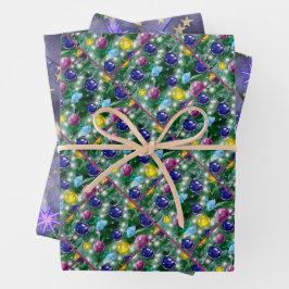 Hoja De Papel De Regalo Shiny Christmas tree with bright colored baubles