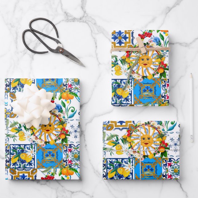 Hoja De Papel De Regalo Sicilian style,summer art,lemons     (Anverso)