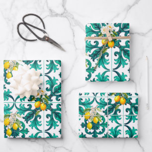 Hoja De Papel De Regalo siciliano, verano, limón, mosaico, verde,