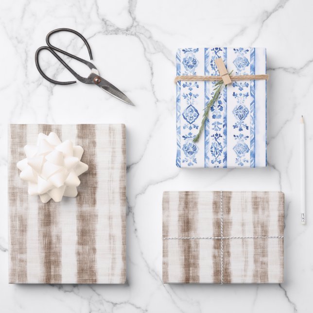 Hoja De Papel De Regalo Sicily Rustic Brown Stripes Bridal Shower (Anverso)