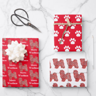 Hoja De Papel De Regalo Silhouette de Perro Maltés Red Merry Woofmas