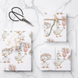 Hoja De Papel De Regalo Silly Goose Flower Garden champiñón Primer cumplea