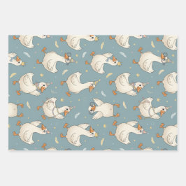Hoja De Papel De Regalo Silly Goose Party – Blue Background with Feathers