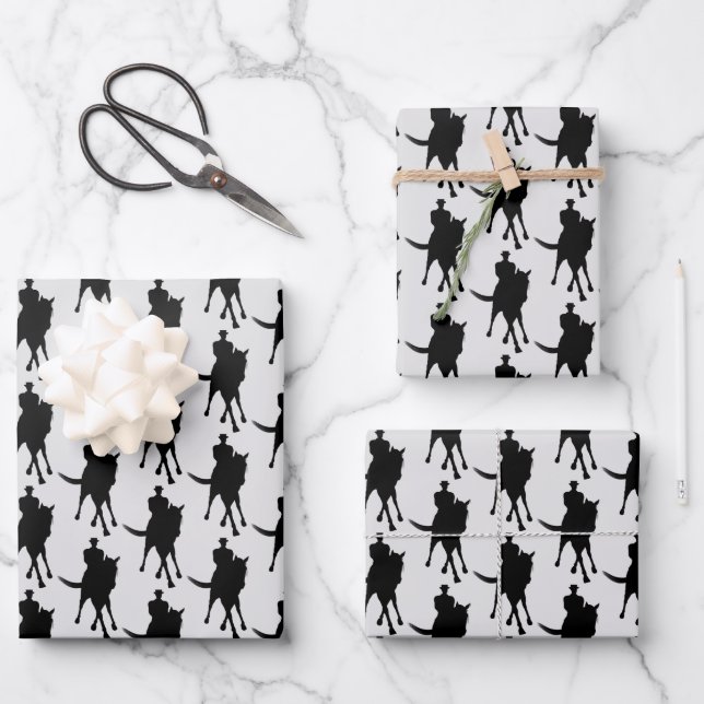 Hoja De Papel De Regalo Silueta De Caballo Y Viajero   (Anverso)