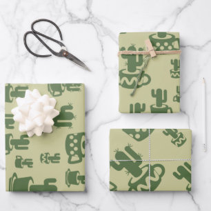 Hoja De Papel De Regalo Silueta de cactus suculenta en tazas y macetas