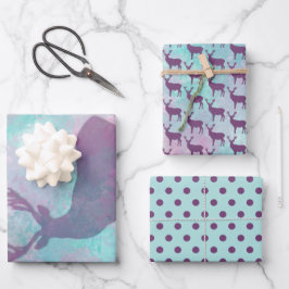 Hoja De Papel De Regalo Silueta de ciervos Patrón de puntos colores pastel