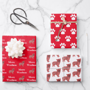 Hoja De Papel De Regalo Silueta de perro Terrier Morkie Roja Alegre Woofma