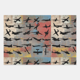 Hoja De Papel De Regalo Siluetas de avión negro