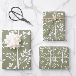 Hoja De Papel De Regalo Siluetas Florales Oliva Minimalistas Elegantes