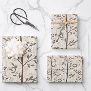 Hoja De Papel De Regalo Siluetas florales terrenas elegantes y suaves